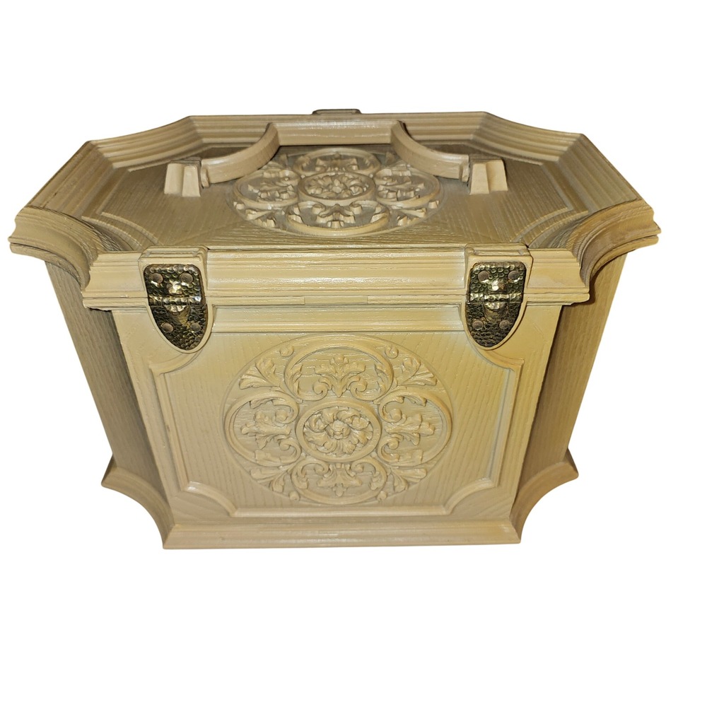 Vintage MCM 1970s Mary Klein Inc Sewing Box Medallion Beige Storage SC-2015 - Picture 9 of 14